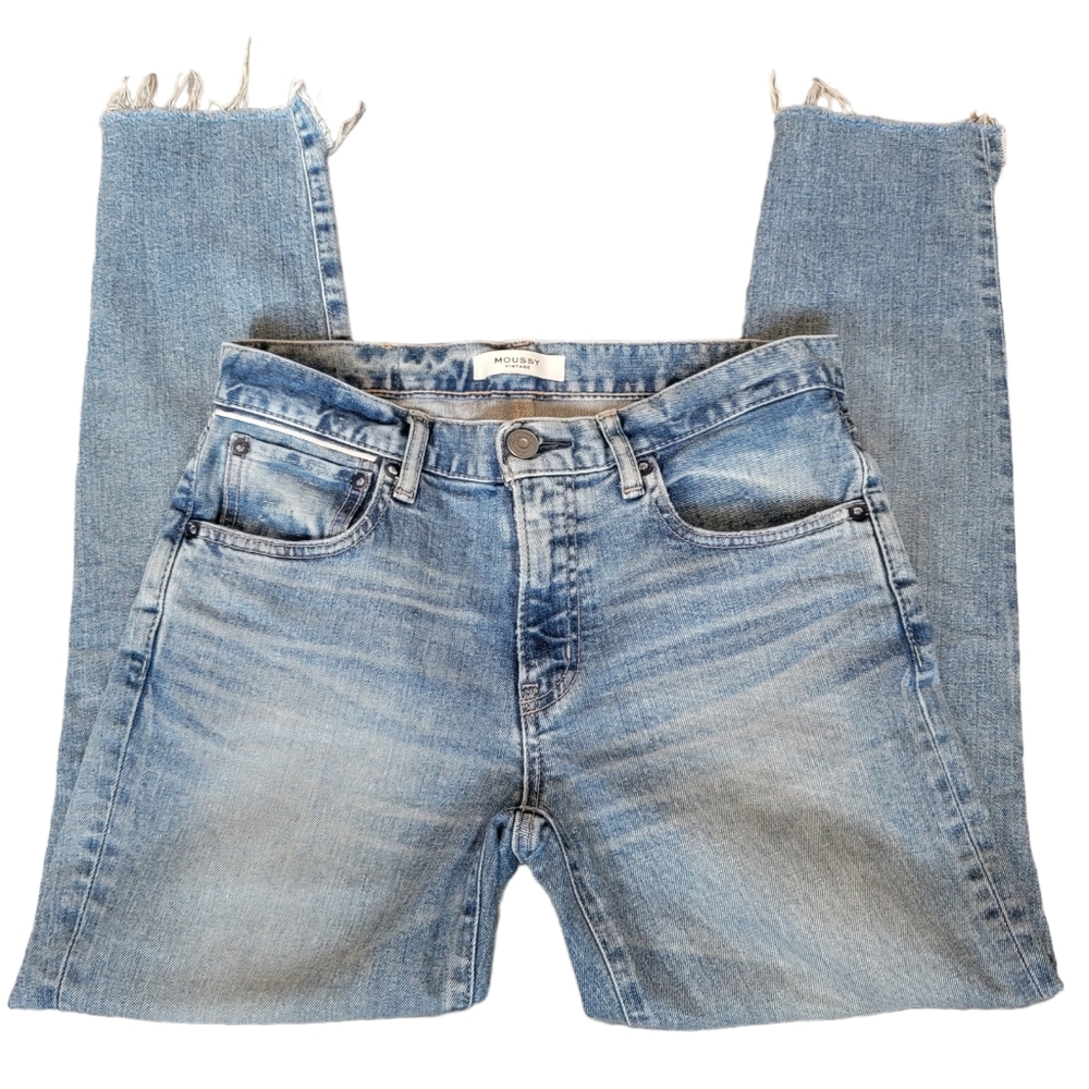 Moussy Vintage Blossom Skinny Jeans Light Blue Mid-Rise Raw Step Hem Wom… - Picture 6 of 16